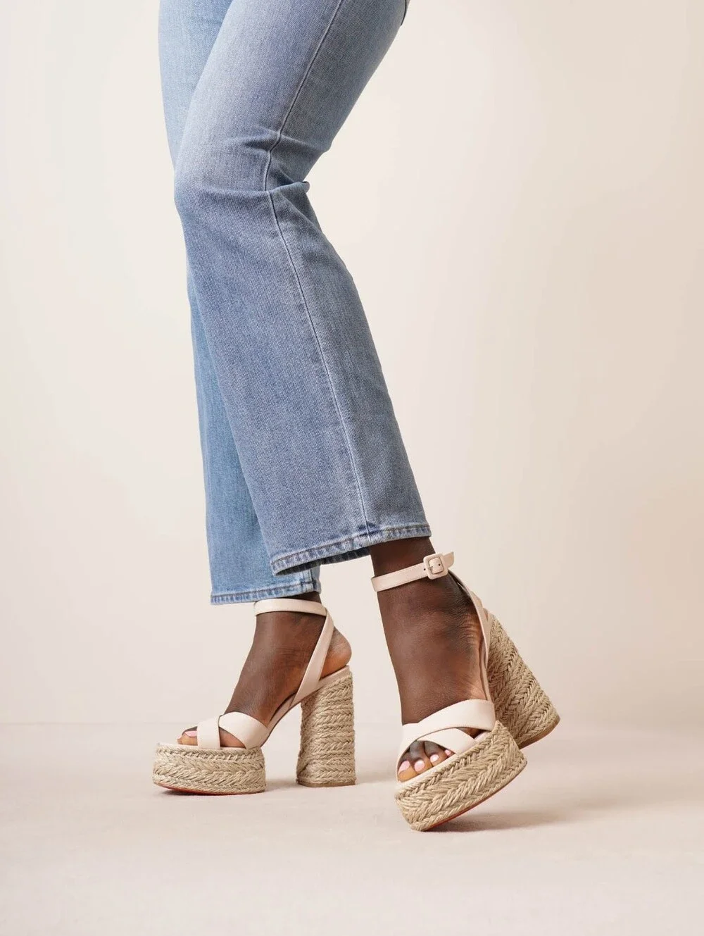 Christian Louboutin Nude Pink Leather Platform Espadrille Sandals